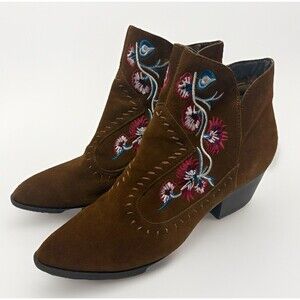 Carlos Santana Ankle Boots Women 9 Embroidered Floral Brown Multi Boho Western